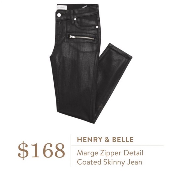 Henry and belle super skinny ankle coated black jeans zip detail - Picture 7 of 8